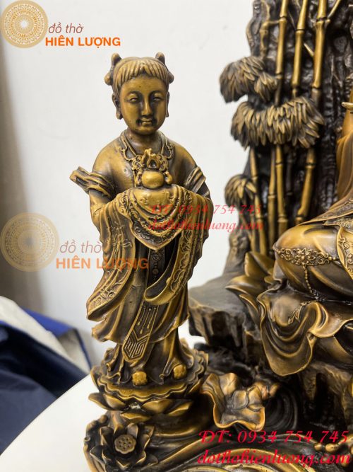 Tượng Quan Âm Và Thiện Tài Đồng Tử Bằng Đồng Hun Cao 50cm