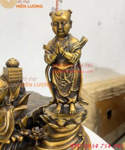 Tượng Quan Âm Và Thiện Tài Đồng Tử Bằng Đồng Hun Cao 50cm