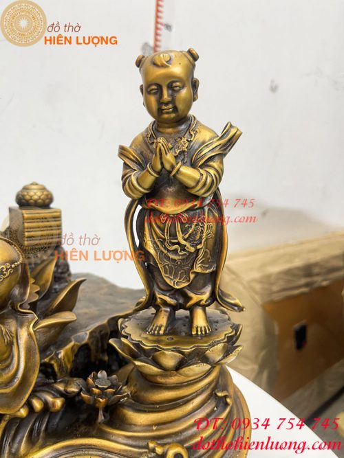 Tượng Quan Âm Và Thiện Tài Đồng Tử Bằng Đồng Hun Cao 50cm