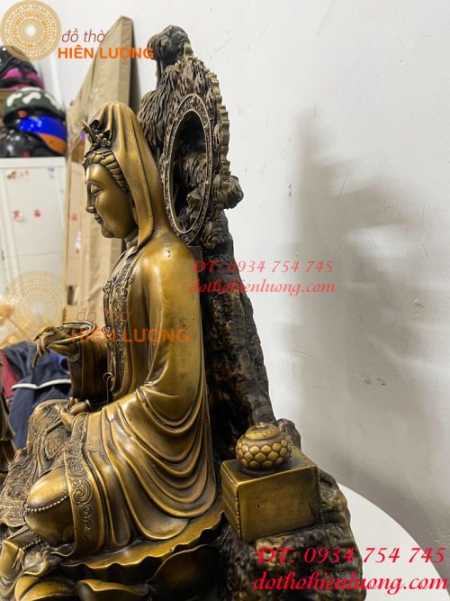 Tượng Quan Âm Và Thiện Tài Đồng Tử Bằng Đồng Hun Cao 50cm