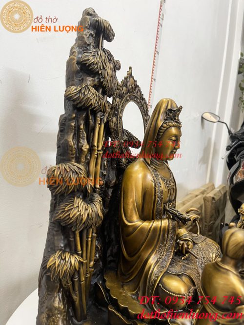 Tượng Quan Âm Và Thiện Tài Đồng Tử Bằng Đồng Hun Cao 50cm