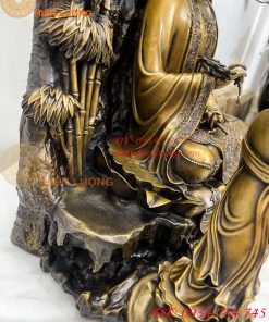 Tượng Quan Âm Và Thiện Tài Đồng Tử Bằng Đồng Hun Cao 50cm