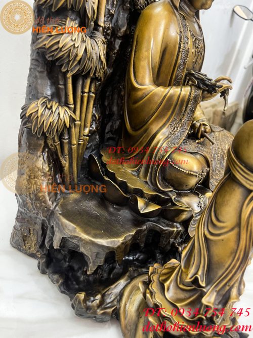 Tượng Quan Âm Và Thiện Tài Đồng Tử Bằng Đồng Hun Cao 50cm