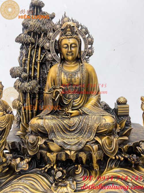 Tượng Quan Âm Và Thiện Tài Đồng Tử Bằng Đồng Hun Cao 50cm