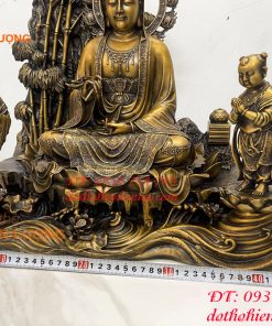 Tượng Quan Âm Và Tiên Đồng Ngọc Nữ Bằng Đồng Hun Cao 50cm