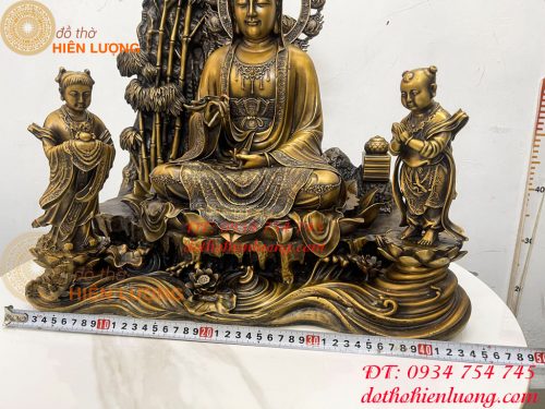 Tượng Quan Âm Và Tiên Đồng Ngọc Nữ Bằng Đồng Hun Cao 50cm