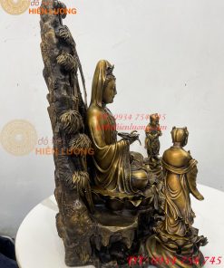 Tượng Quan Âm Và Thiện Tài Đồng Tử Bằng Đồng Hun Cao 50cm