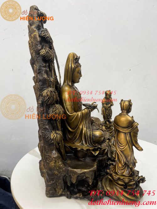 Tượng Quan Âm Và Thiện Tài Đồng Tử Bằng Đồng Hun Cao 50cm