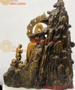 Tượng Quan Âm Và Thiện Tài Đồng Tử Bằng Đồng Hun Cao 50cm