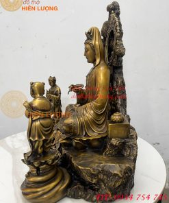 Tượng Quan Âm Và Thiện Tài Đồng Tử Bằng Đồng Hun Cao 50cm