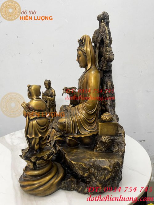 Tượng Quan Âm Và Thiện Tài Đồng Tử Bằng Đồng Hun Cao 50cm