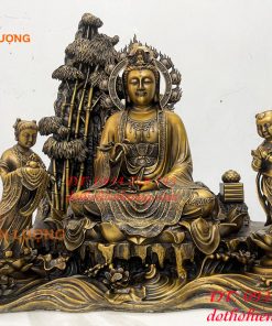 Tượng Quan Âm Và Tiên Đồng Ngọc Nữ Bằng Đồng Hun Cao 50cm