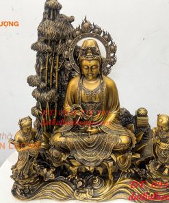 Tượng Quan Âm Và Tiên Đồng Ngọc Nữ Bằng Đồng Hun Cao 50cm