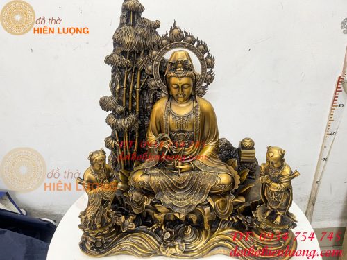 Tượng Quan Âm Và Tiên Đồng Ngọc Nữ Bằng Đồng Hun Cao 50cm