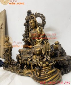 Tượng Quan Âm Và Tiên Đồng Ngọc Nữ Bằng Đồng Hun Cao 50cm