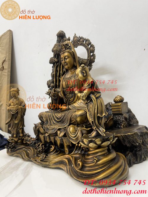 Tượng Quan Âm Và Tiên Đồng Ngọc Nữ Bằng Đồng Hun Cao 50cm