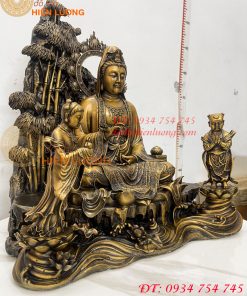 Tượng Quan Âm Và Thiện Tài Đồng Tử Bằng Đồng Hun Cao 50cm