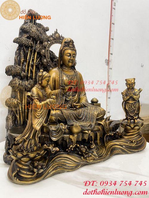 Tượng Quan Âm Và Thiện Tài Đồng Tử Bằng Đồng Hun Cao 50cm