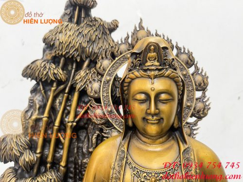 Tượng Quan Âm Và Thiện Tài Đồng Tử Bằng Đồng Hun Cao 50cm