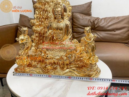 Tượng phật bà quan âm và tiên đồng ngọc nữ mạ vàng 24K