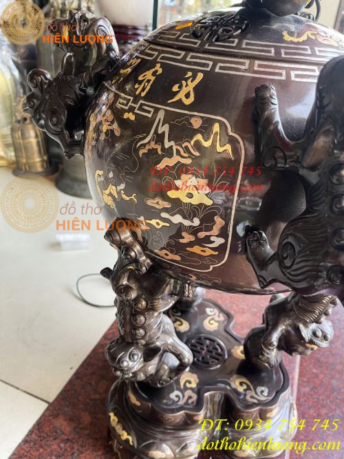 Quả cầu thất lân bằng đồng đỏ khảm tam khí cao 70cm để phòng khách cực đẹp