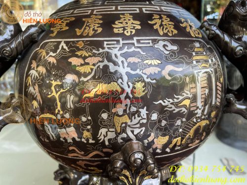 Quả cầu thất lân bằng đồng đỏ khảm tam khí cao 70cm để phòng khách cực đẹp