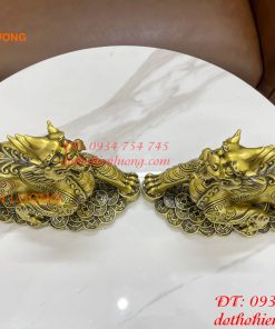 Đôi Tỳ Hưu Đế Tiền Bằng Đồng Phong Thủy Loại Sắc Nét Cao 17cm