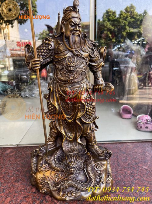 Tượng quan công ngũ cờ bằng đồng phong thủy cao 45cm Nặng 10Kg