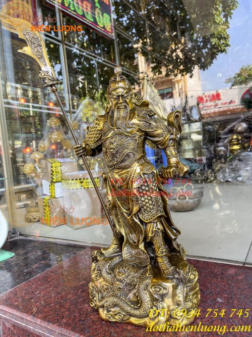 Tượng quan công ngũ cờ bằng đồng phong thủy cao 45cm Nặng 10Kg