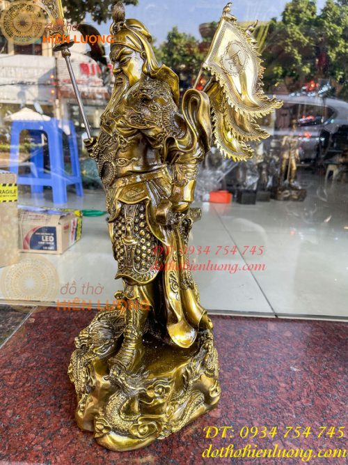 Tượng quan công ngũ cờ bằng đồng phong thủy cao 45cm Nặng 10Kg