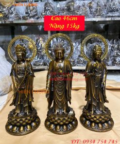 Bộ Tượng Tam Thánh Đứng Cao 46cm Bằng Đồng