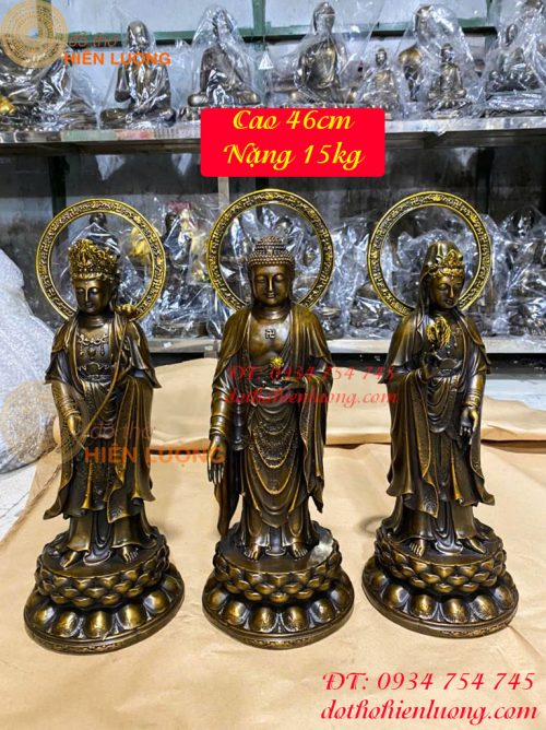 Bộ Tượng Tam Thánh Đứng Cao 46cm Bằng Đồng