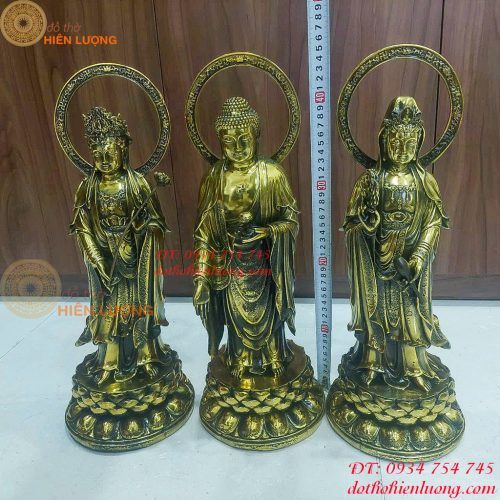 Bộ Tượng Tam Thánh Đứng Cao 46cm Bằng Đồng