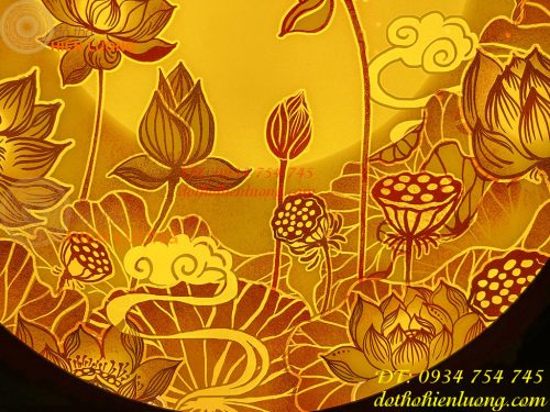 Tranh Trúc Chỉ Hoa Sen Dáng Tròn Cắm Điện