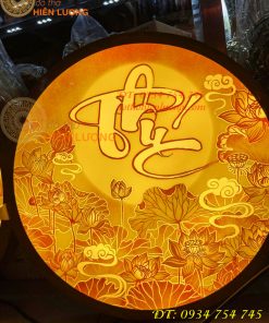 Tranh Trúc Chỉ Hoa Sen Dáng Tròn Cắm Điện