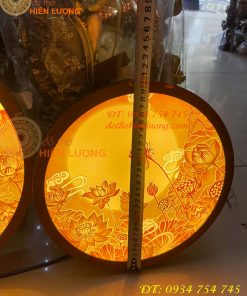 Tranh Trúc Chỉ Hoa Sen Dáng Tròn Cắm Điện