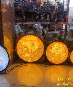 Tranh Trúc Chỉ Hoa Sen Dáng Tròn Cắm Điện