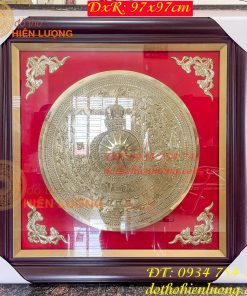 Tranh mặt trống đồng gò tay thúc nổi treo tường 95x95cm