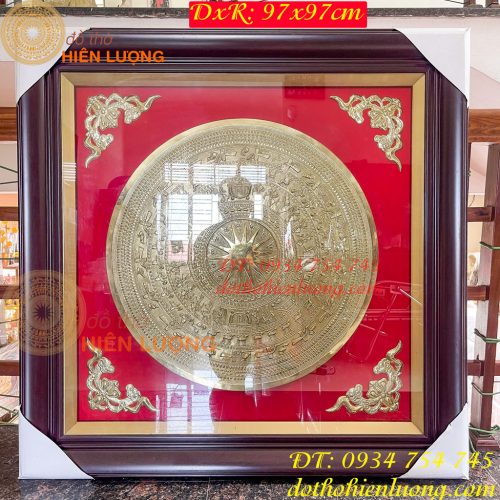 Tranh mặt trống đồng gò tay thúc nổi treo tường 95x95cm