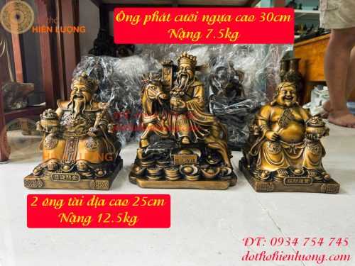 Bộ Tượng Ông Thần Thài - Ông Phát - Ông Thổ Địa Ngồi Bệ Tiền Bằng Đồng