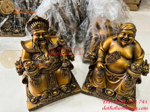 Bộ Tượng Ông Thần Thài - Ông Phát - Ông Thổ Địa Ngồi Bệ Tiền Bằng Đồng