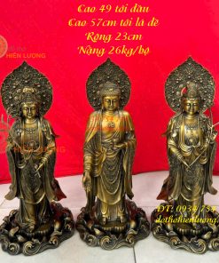 Tượng Tây Phương Tam Thánh Đứng Cao 57cm Bằng Đồng Hun