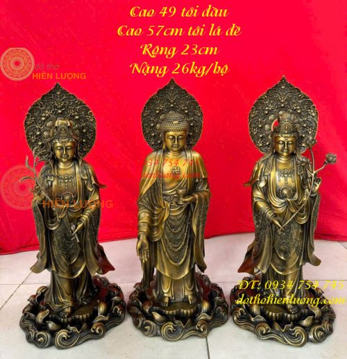 Tượng Tây Phương Tam Thánh Đứng Cao 57cm Bằng Đồng Hun