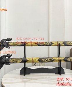 Đôi Kiếm Thờ Bằng Đồng Màu Hun Dài 80cm Kèm Giá Đỡ