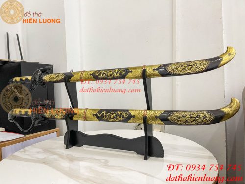 Đôi Kiếm Thờ Bằng Đồng Màu Hun Dài 80cm Kèm Giá Đỡ