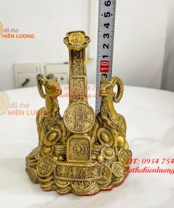 Cặp Dê Đứng Gậy Như Ý Bằng Đồng Cao 14cm