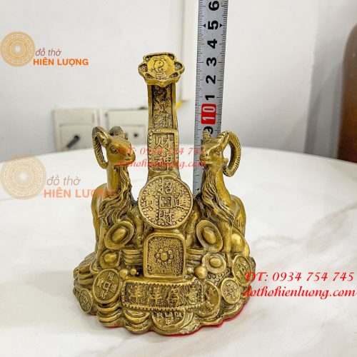 Cặp Dê Đứng Gậy Như Ý Bằng Đồng Cao 14cm
