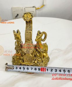Cặp Dê Đứng Gậy Như Ý Bằng Đồng Cao 14cm