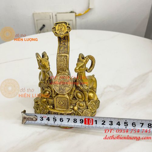 Cặp Dê Đứng Gậy Như Ý Bằng Đồng Cao 14cm