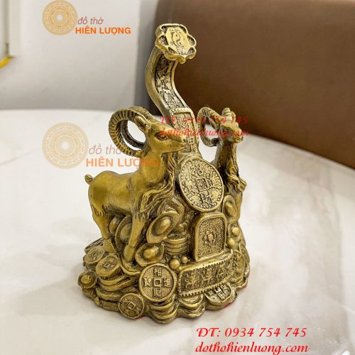 Cặp Dê Đứng Gậy Như Ý Bằng Đồng Cao 14cm